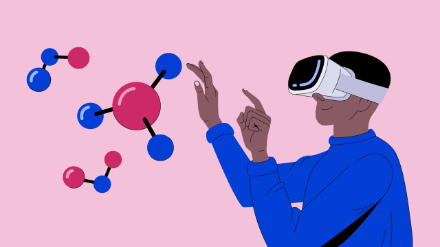 Illustration of a character using virtual reality equipment